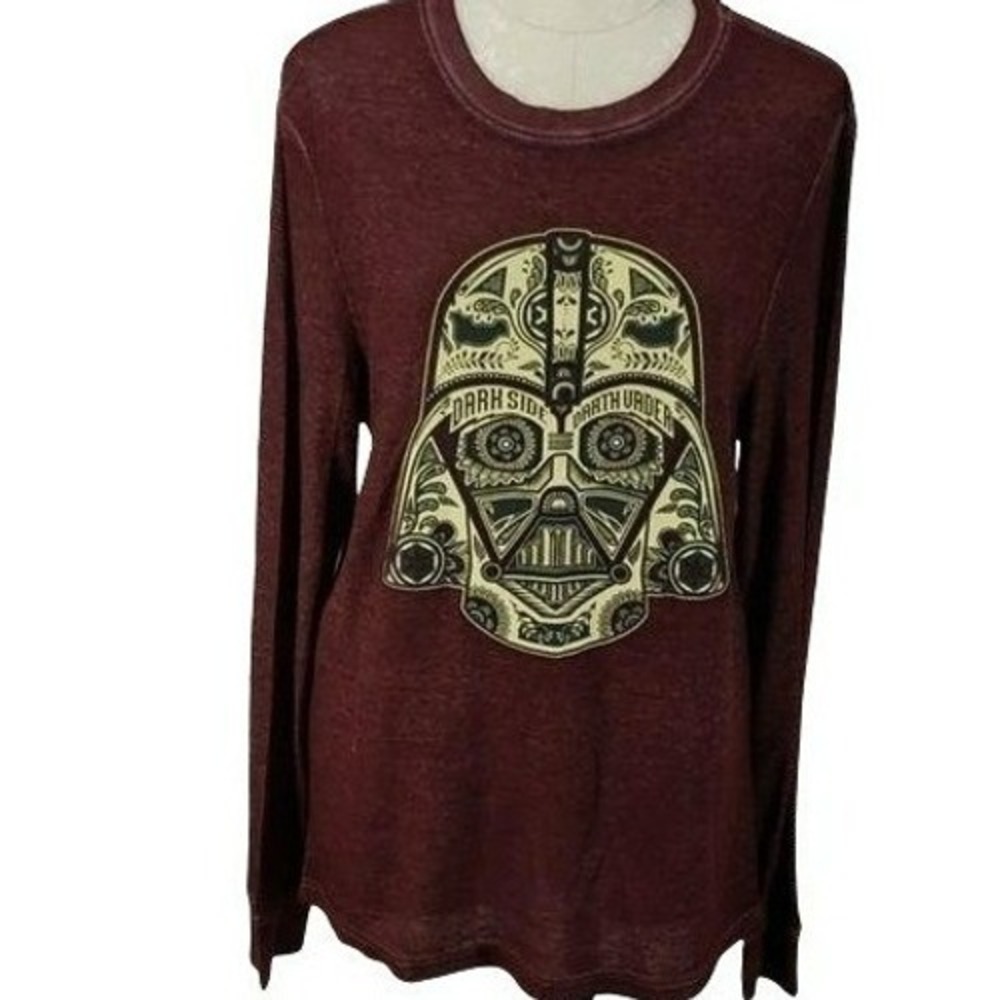 Fifth Sun Star Wars Darth Vader Sugar Skull Thermal Shirt Burgundy Mens Medium